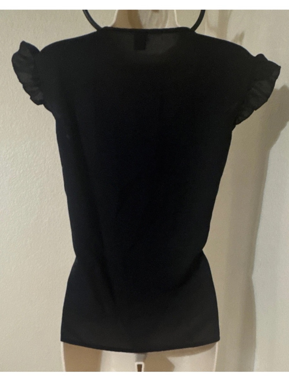 Black V-Neck Ruffled Sleeve Women's Top - Picture 6 of 8